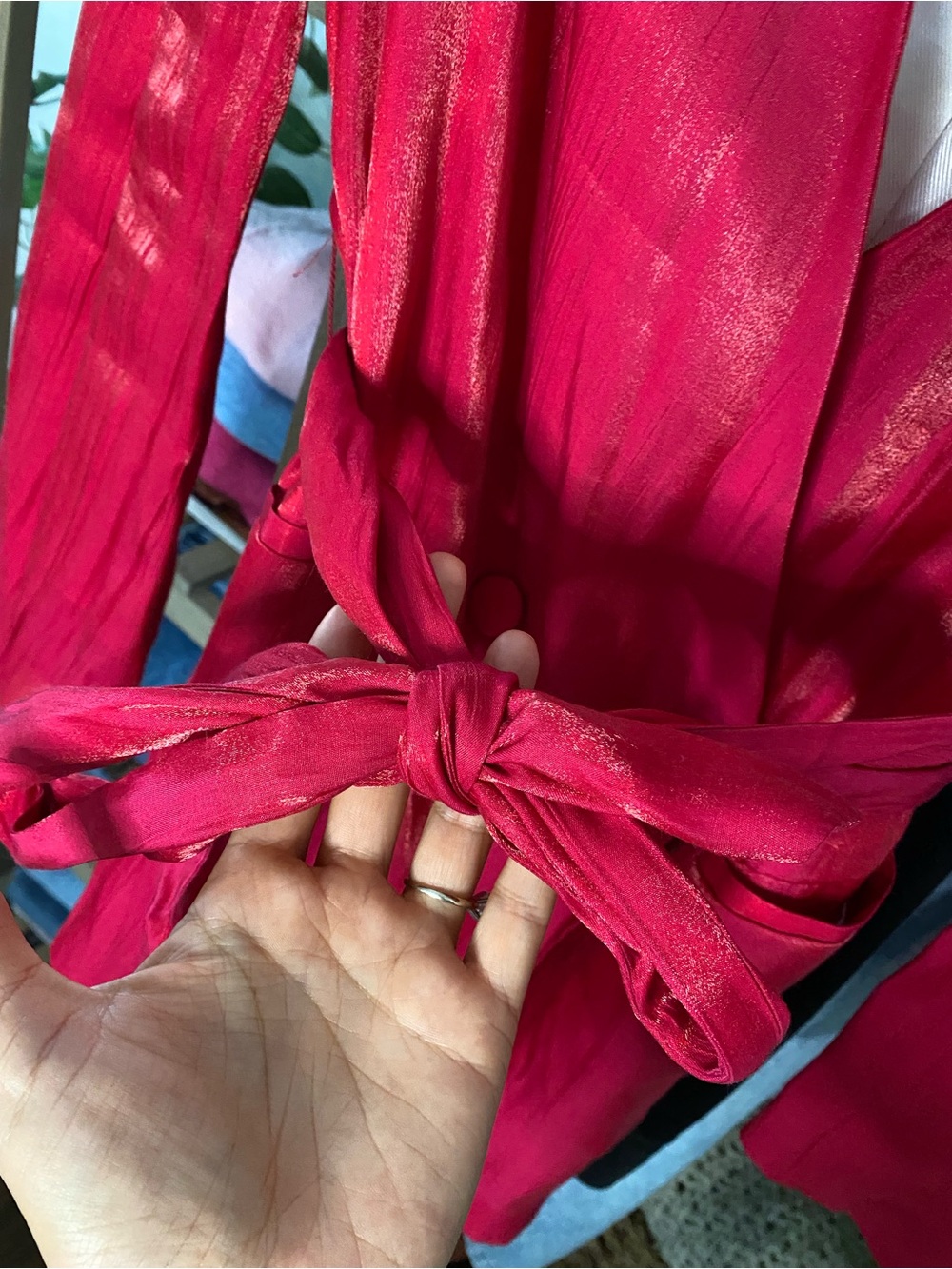 ZARA Hot Pink Red Crinkle Effect Shimmering Belted Blazer! 💖 - Picture 13 of 16